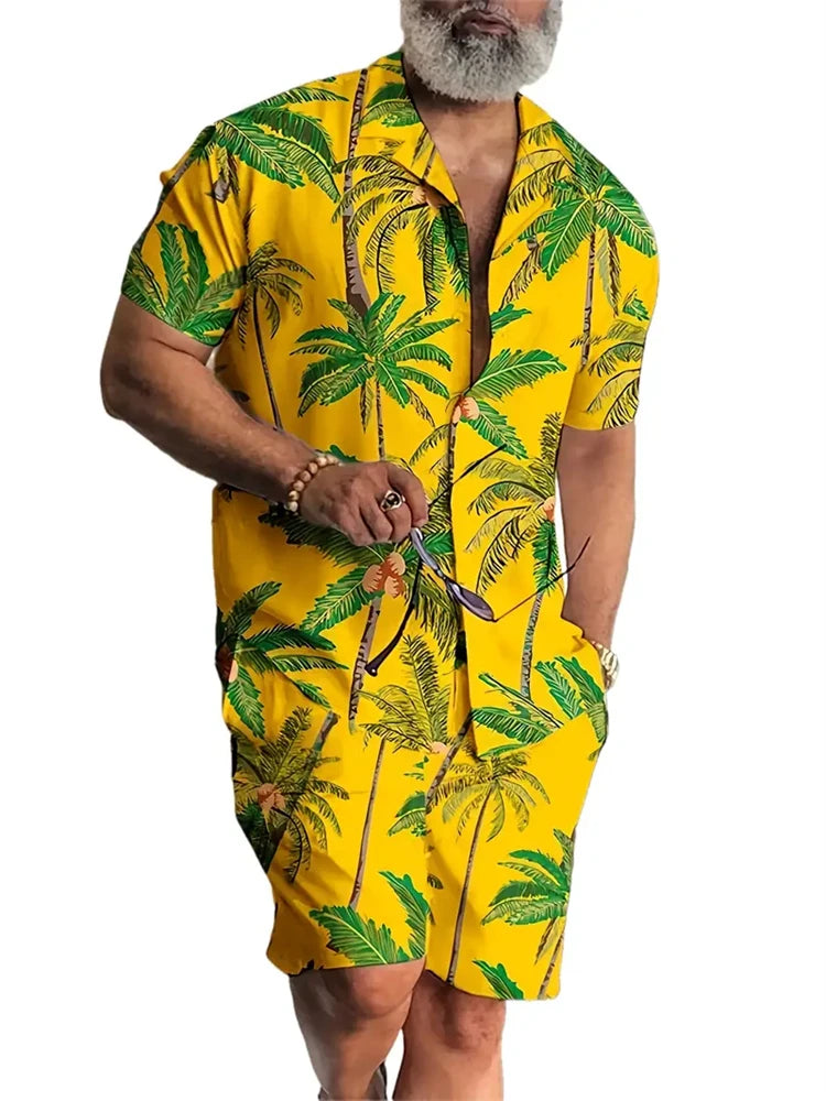 Men's New Hawaiian Jungle Print Set