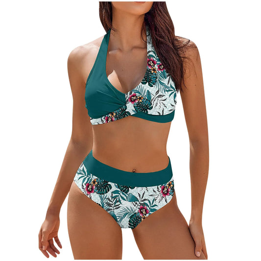 Teenagers' & Women's High-Waist Two-Piece Swimsuit - Colour Block & Floral Print