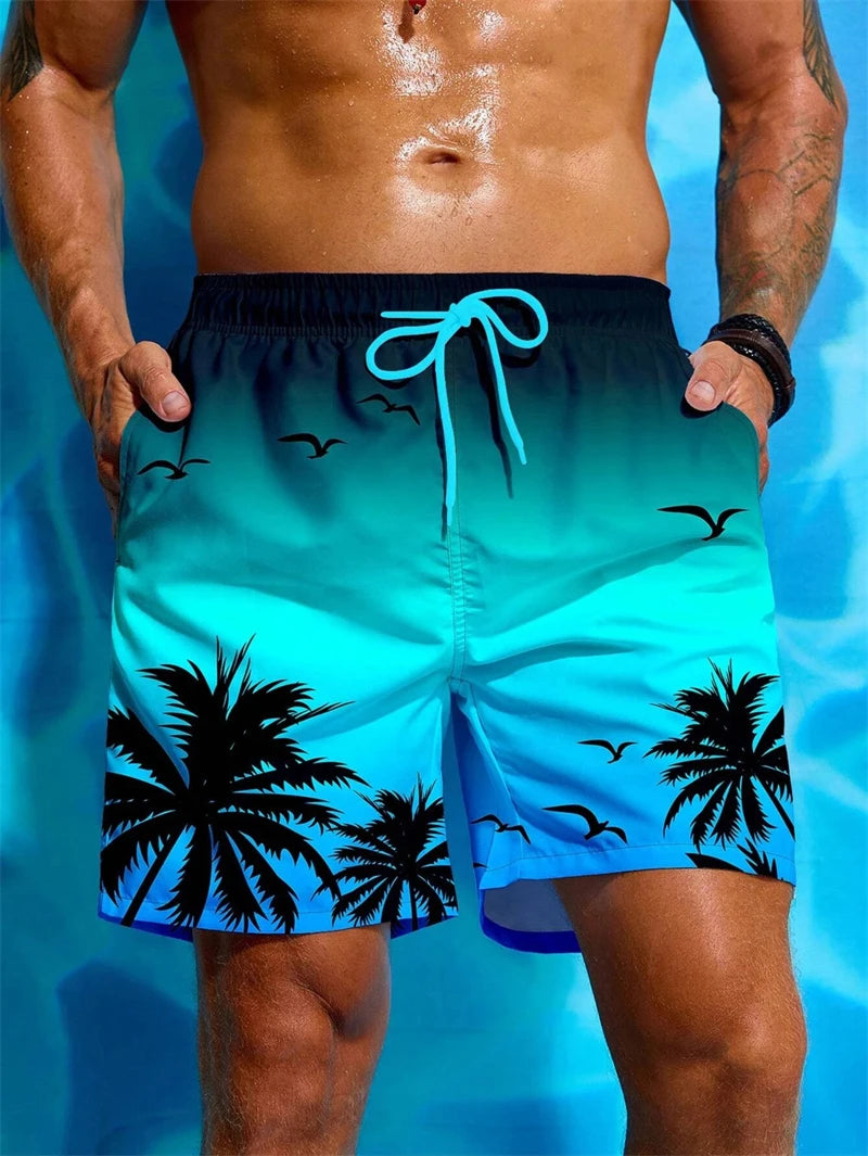 Retro, Leafy, Comfy, Swimwear 
 Hawaiian Breathable Swim Trunks Kids Loose Ice Shorts