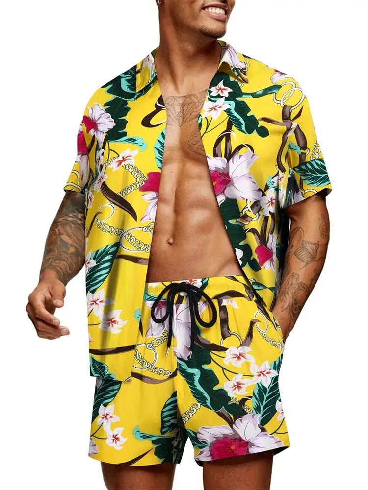 Men's New Hawaiian Jungle Print Set