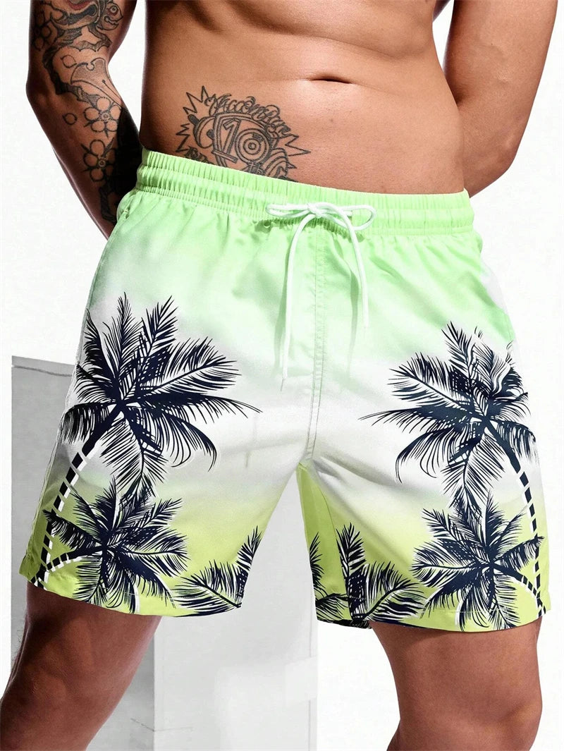 Retro, Leafy, Comfy, Swimwear 
 Hawaiian Breathable Swim Trunks Kids Loose Ice Shorts
