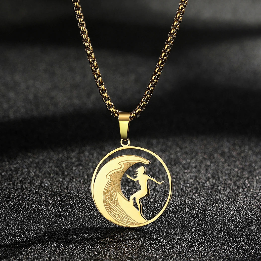 Surfer Girl on Wave Pendant Necklace