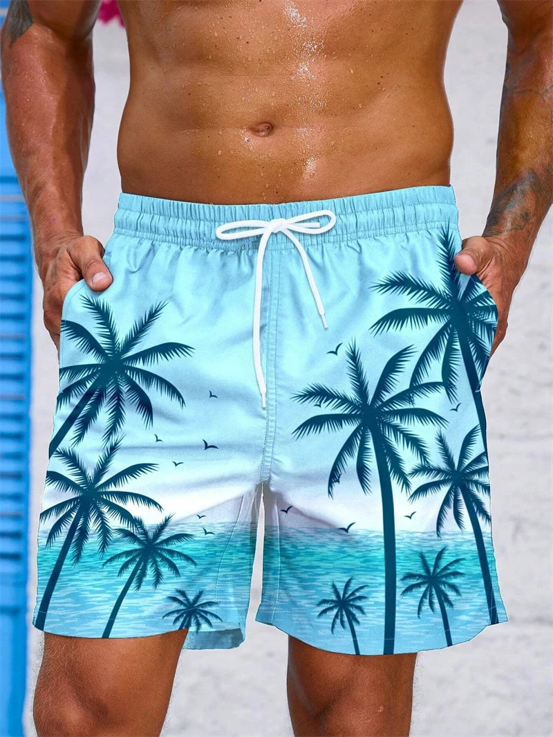 Retro, Leafy, Comfy, Swimwear 
 Hawaiian Breathable Swim Trunks Kids Loose Ice Shorts