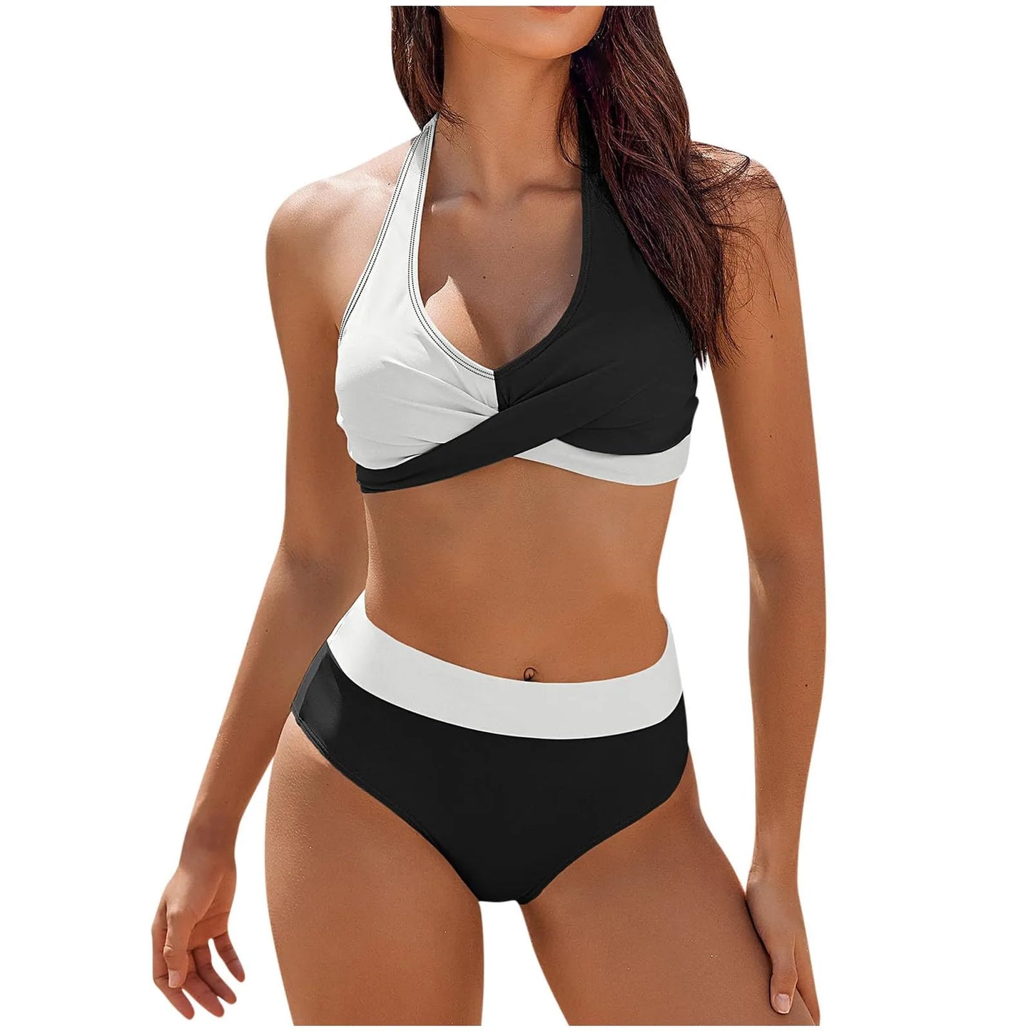 Teenagers' & Women's High-Waist Two-Piece Swimsuit - Colour Block & Floral Print