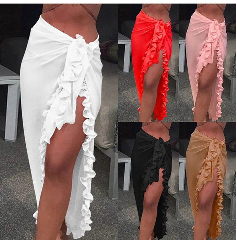 Women's Chiffon Ruffle Swimwear Cover-Up – Sheer Beach Elegance!