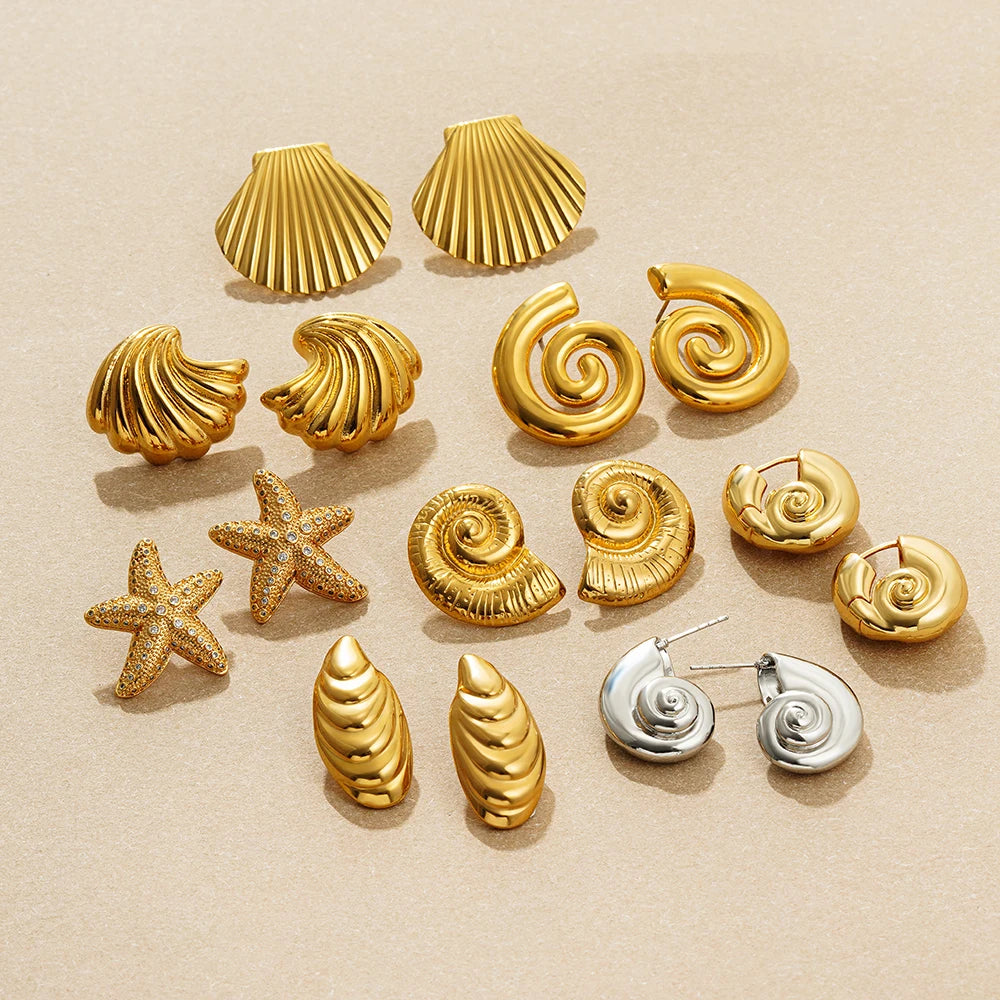 Vintage Gold-Plated Shell & Starfish Earrings
