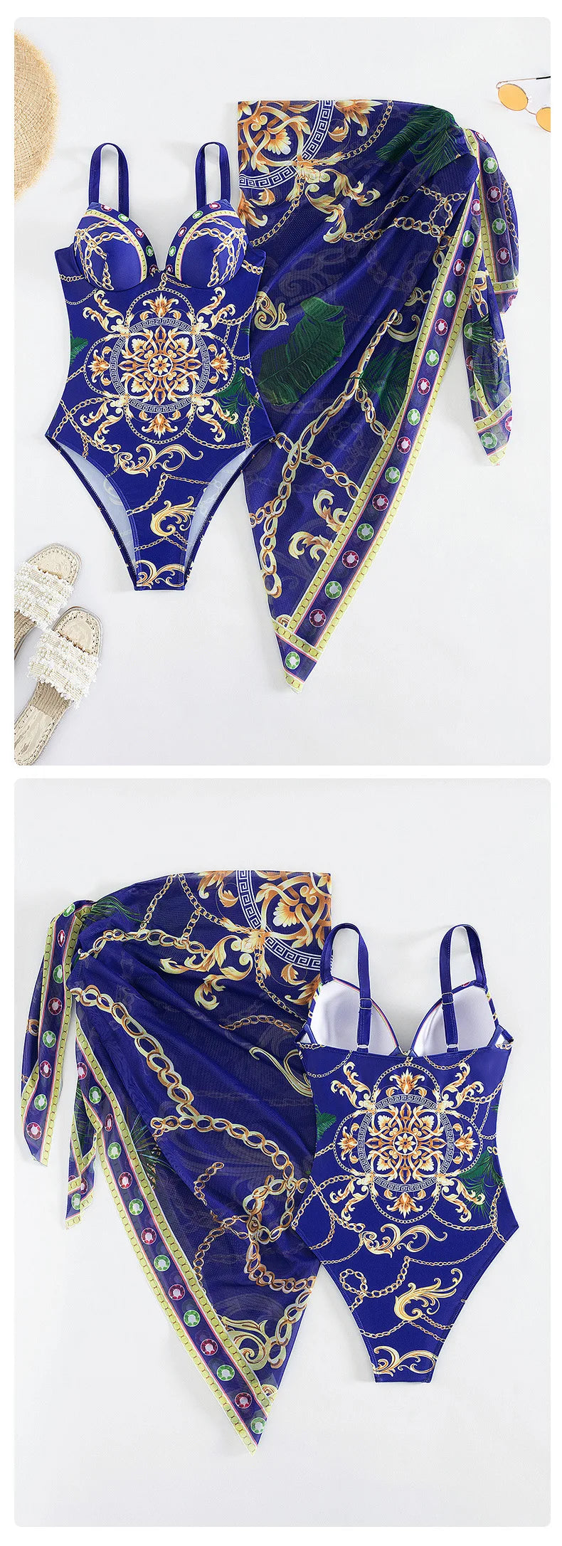 "Women Sexy Monokini Plus Size Push Up Bikini Chains Beachwear"