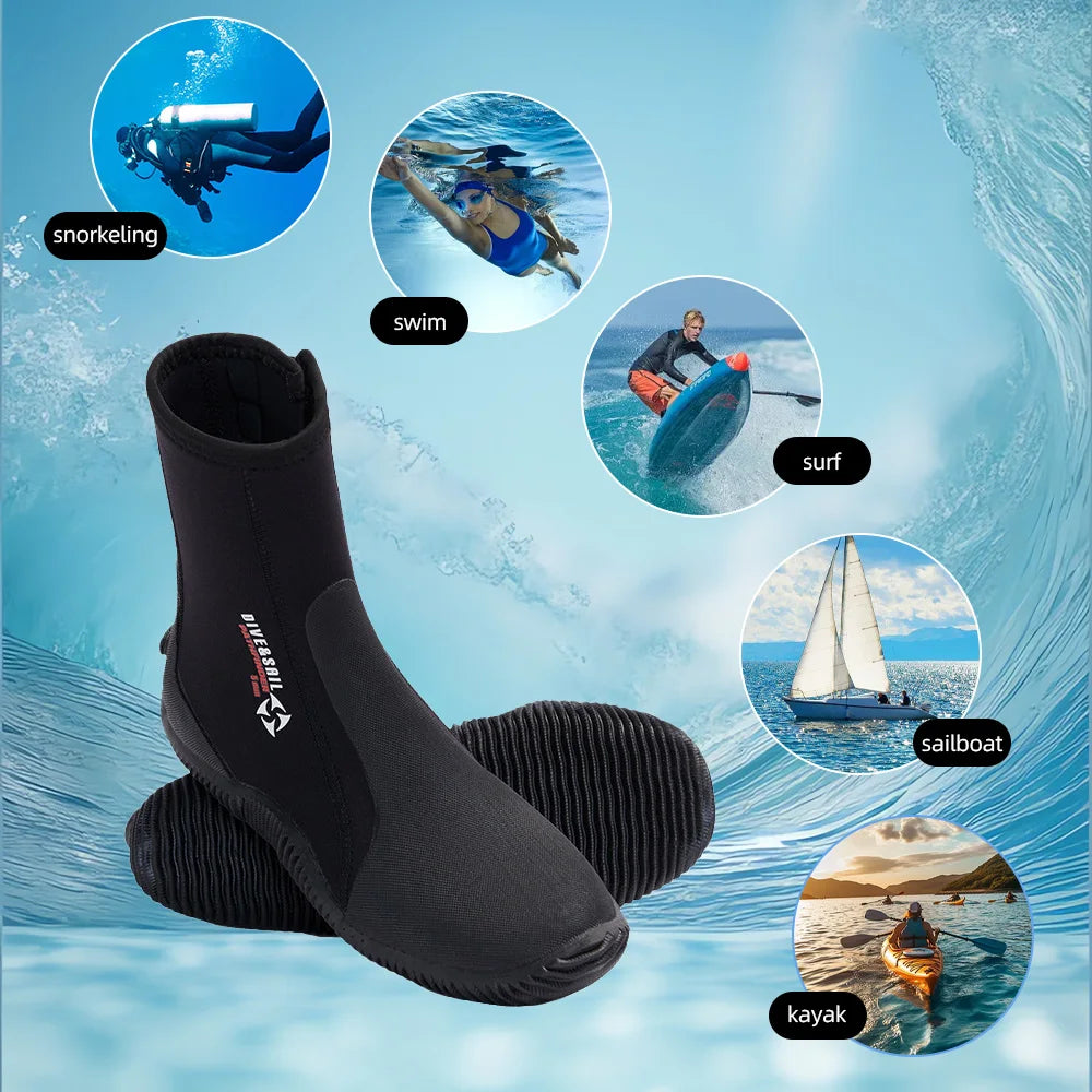 5MM Neoprene Dive Boots with Anti-Slip Grip for Ultimate Comfort in Diving, Surfing & Water Sports