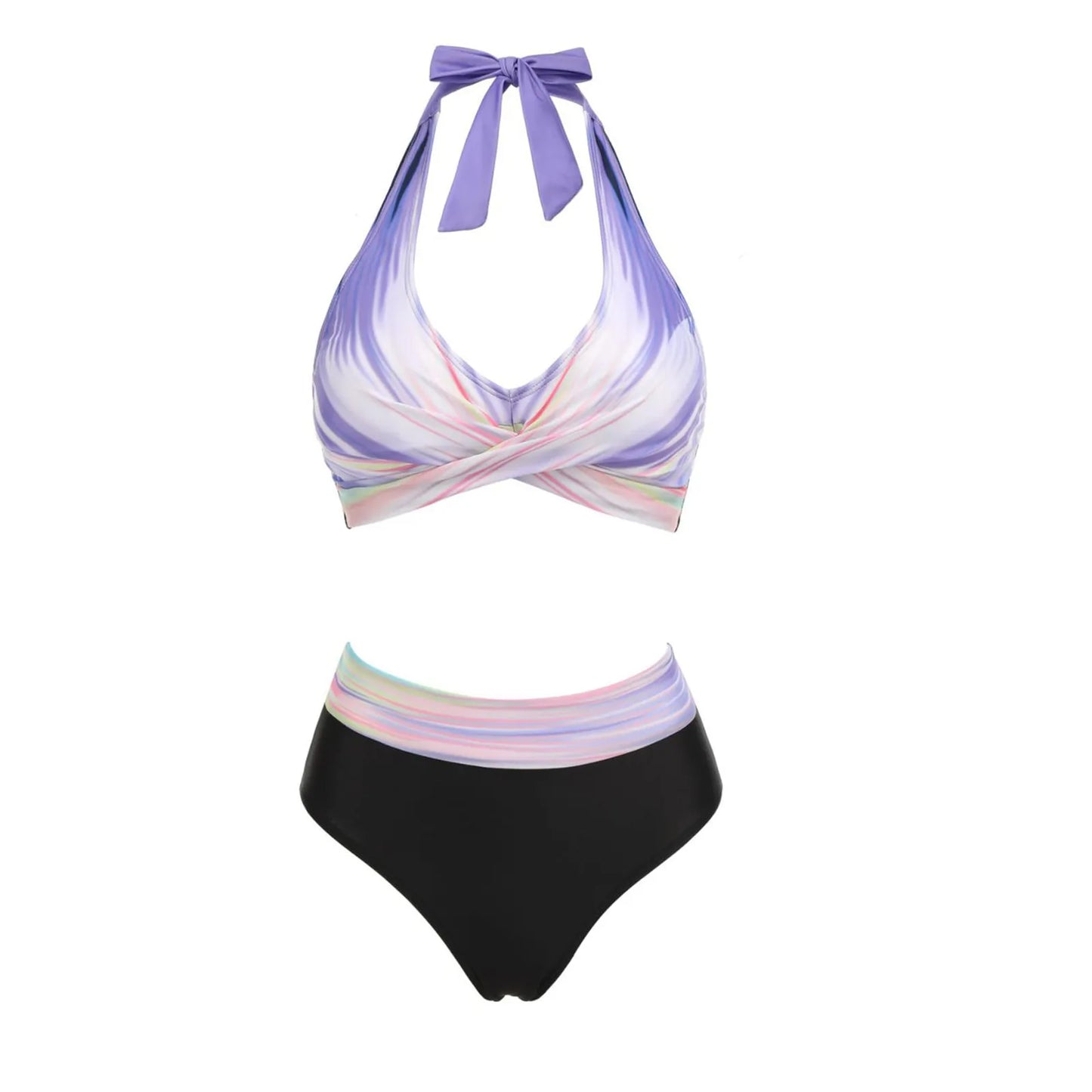 Teenagers' & Women's High-Waist Two-Piece Swimsuit - Colour Block & Floral Print