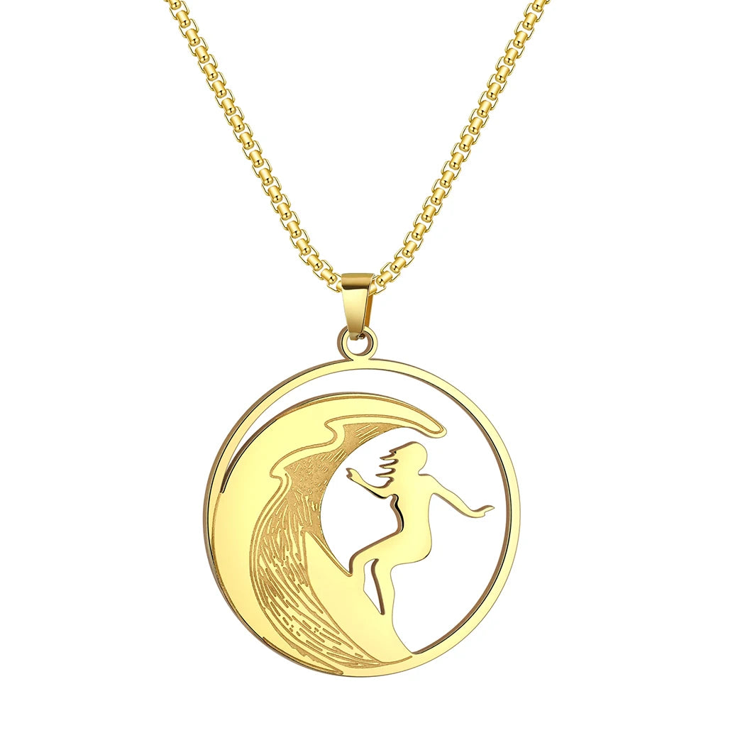 Surfer Girl on Wave Pendant Necklace
