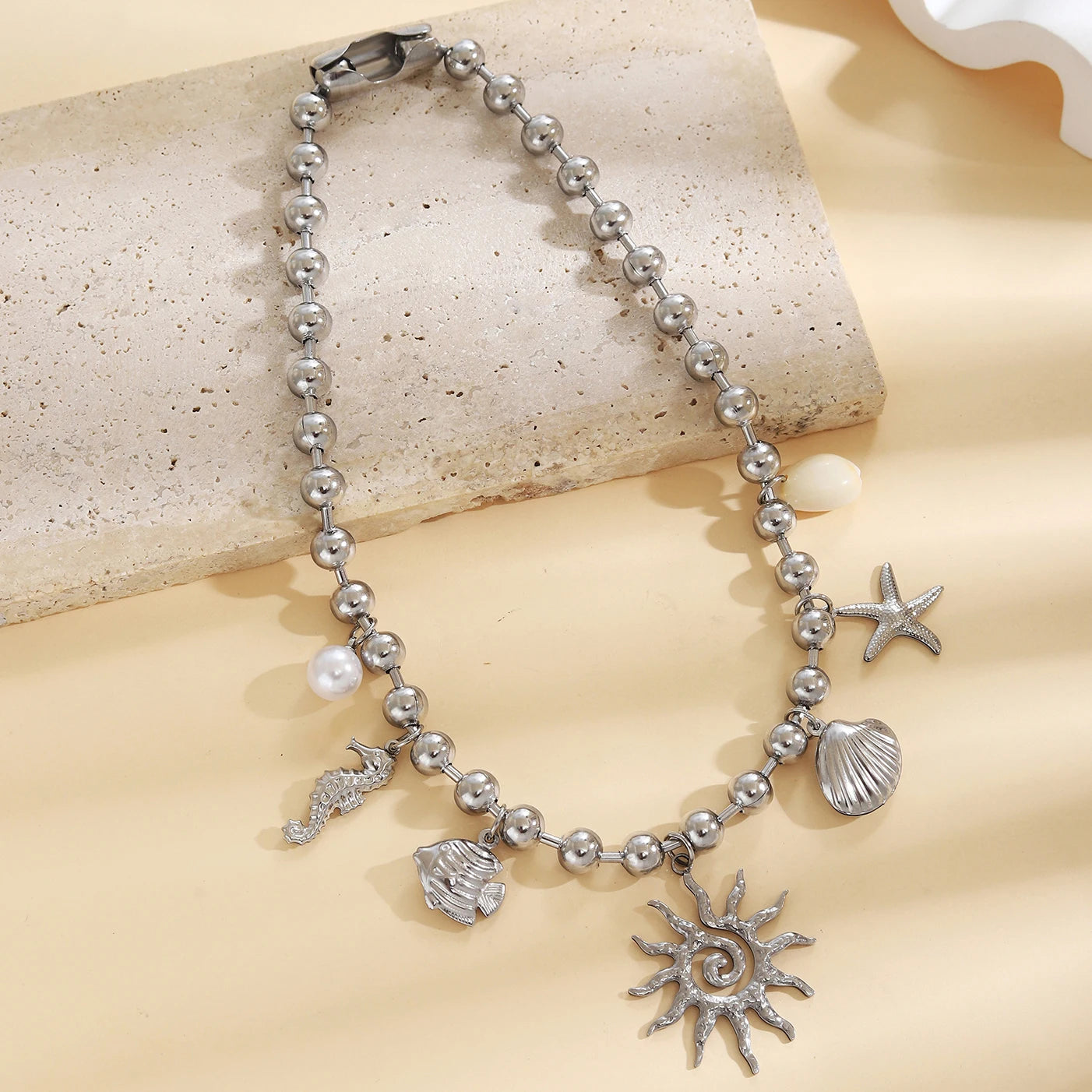 Stainless Steel Sun & Starfish Beach Necklace