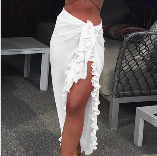 Women's Chiffon Ruffle Swimwear Cover-Up – Sheer Beach Elegance!