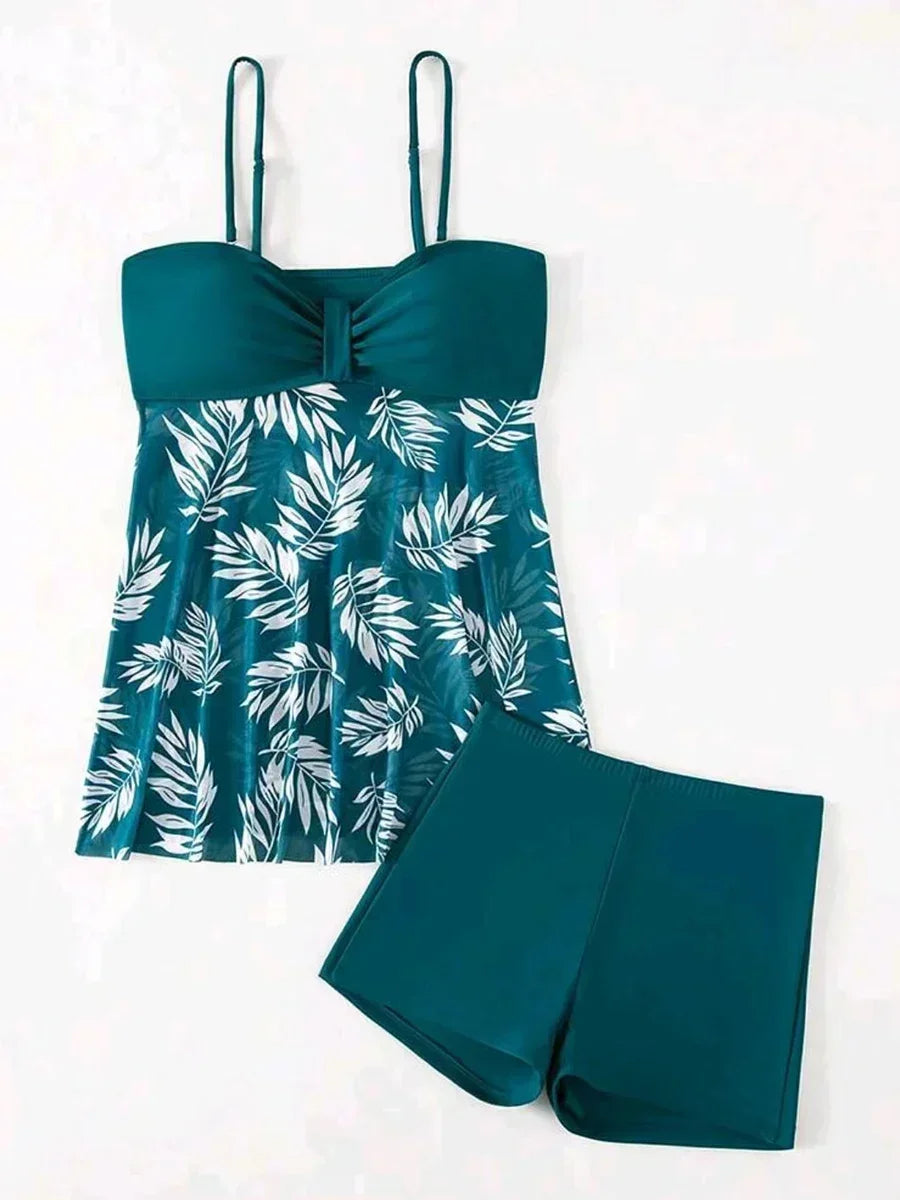 Sexy Mesh Print Split Swimsuit Dress for Women - High-Waist Beachwear