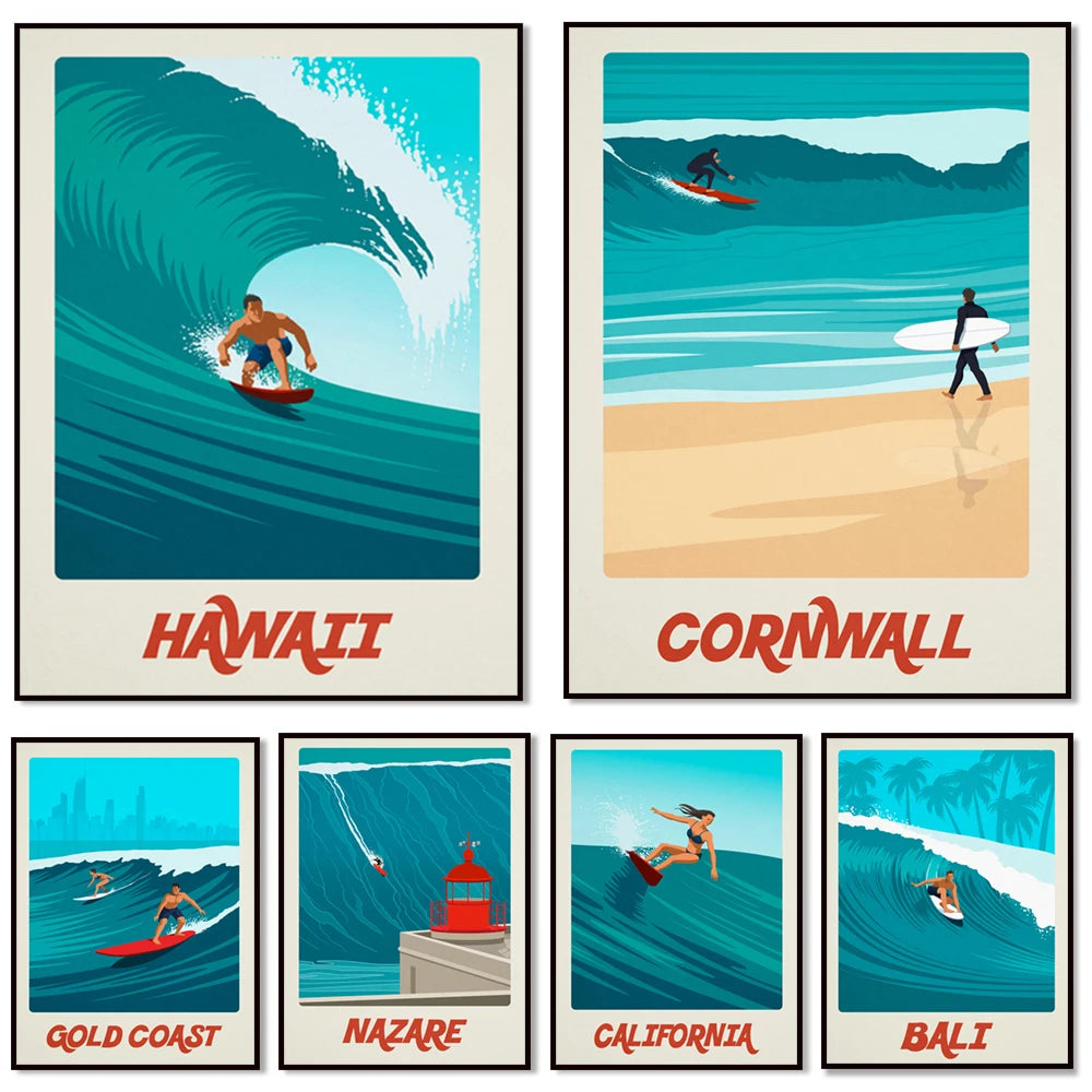 Vintage Surf Adventure Poster Collection