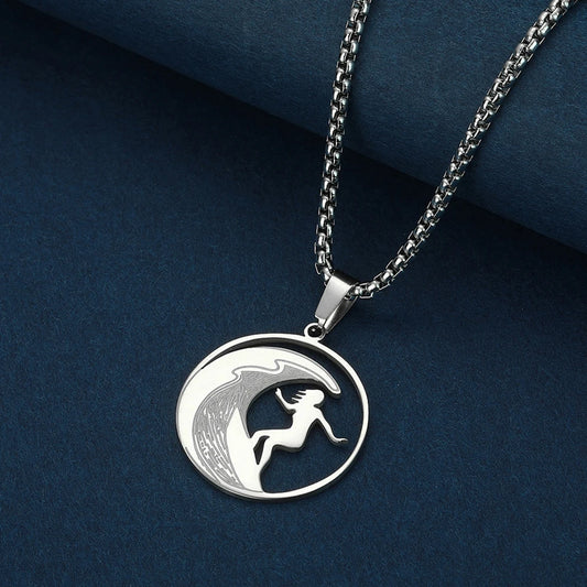 Surfer Girl on Wave Pendant Necklace