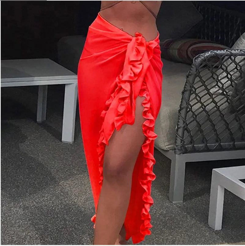 Women's Chiffon Ruffle Swimwear Cover-Up – Sheer Beach Elegance!