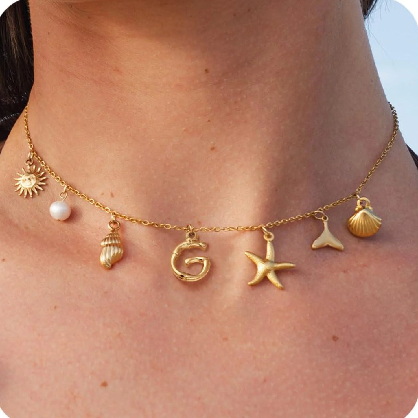 Starfish Shell Initial Necklace Surfer Girl Summer Beach Gift