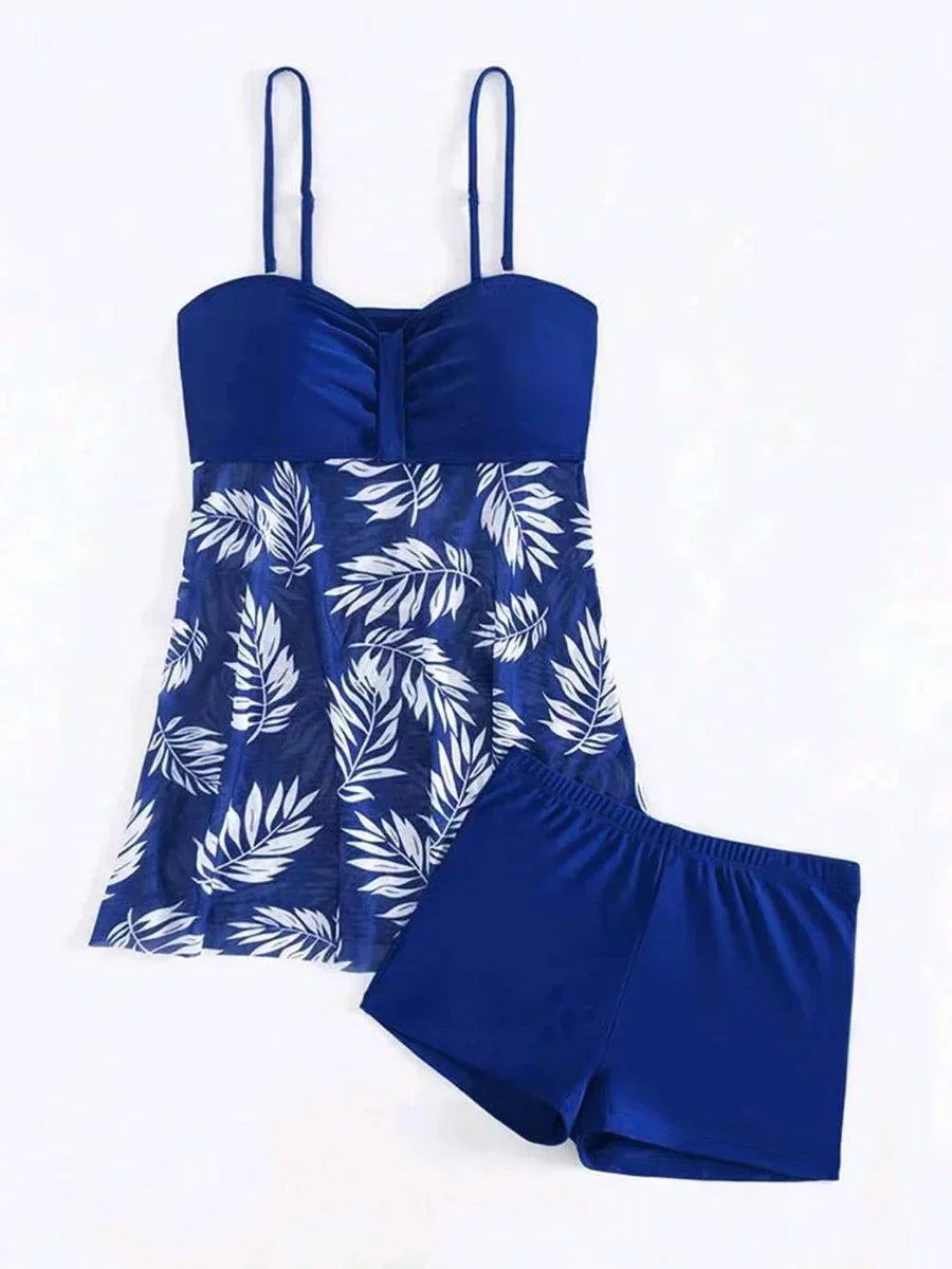 Sexy Mesh Print Split Swimsuit Dress for Women - High-Waist Beachwear