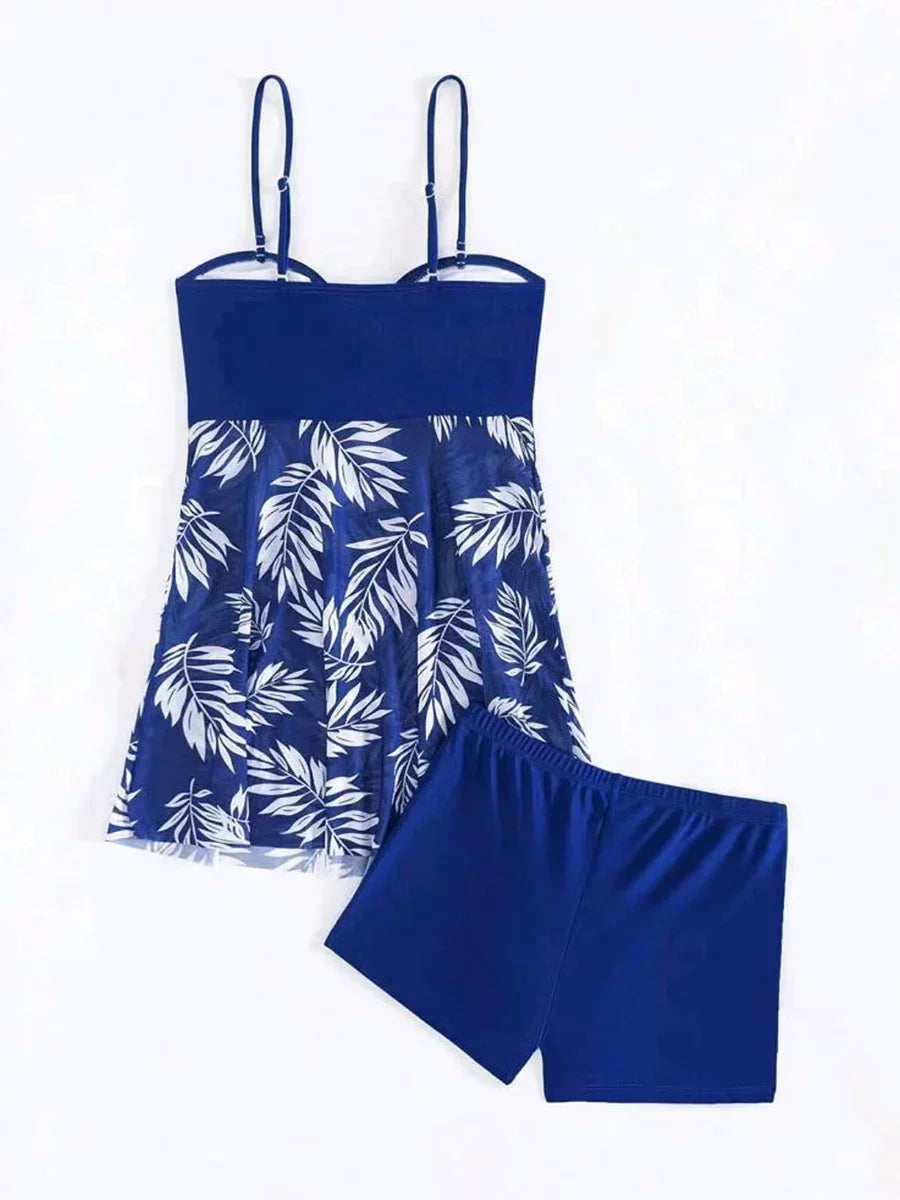 Sexy Mesh Print Split Swimsuit Dress for Women - High-Waist Beachwear