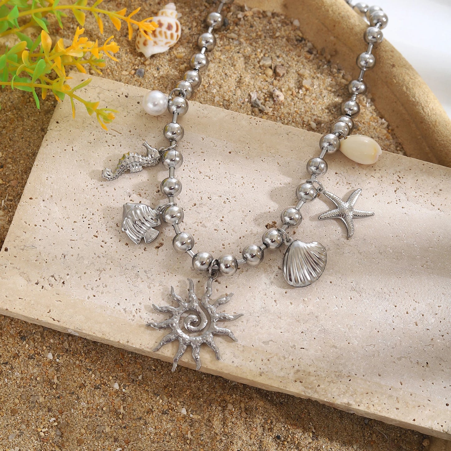 Stainless Steel Sun & Starfish Beach Necklace
