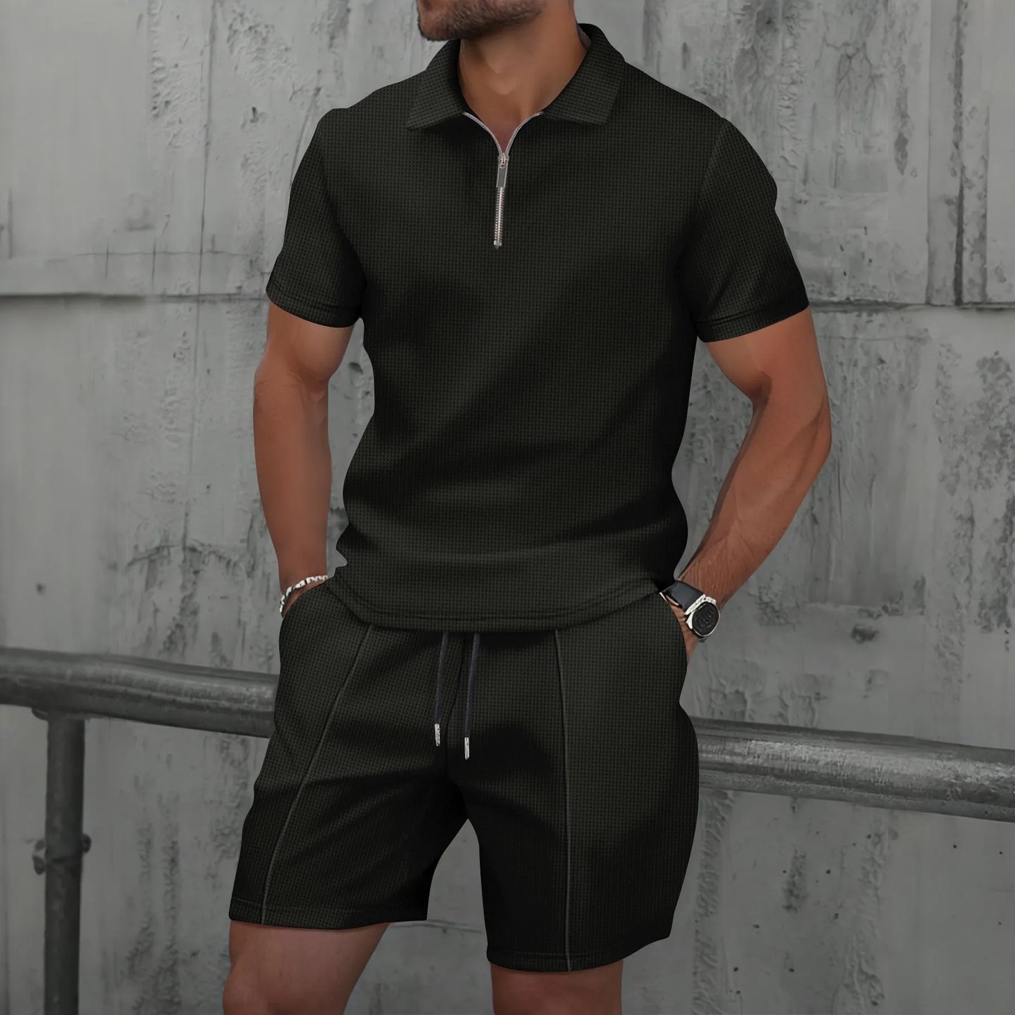 2025 Men's Waffle Zip-Up Summer Suit