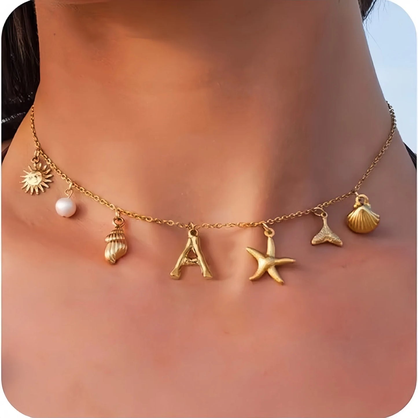 Starfish Shell Initial Necklace Surfer Girl Summer Beach Gift