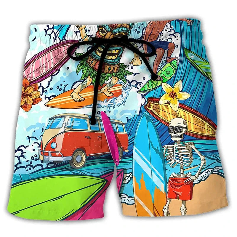 🌊 Ride the Wave in Style: Retro Tiki 3D Printed Board Shorts! 🌊
