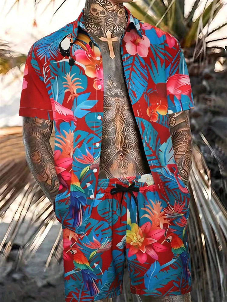 Men's New Hawaiian Jungle Print Set