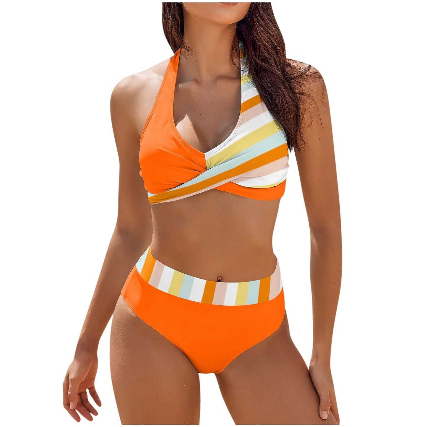 Teenagers' & Women's High-Waist Two-Piece Swimsuit - Colour Block & Floral Print