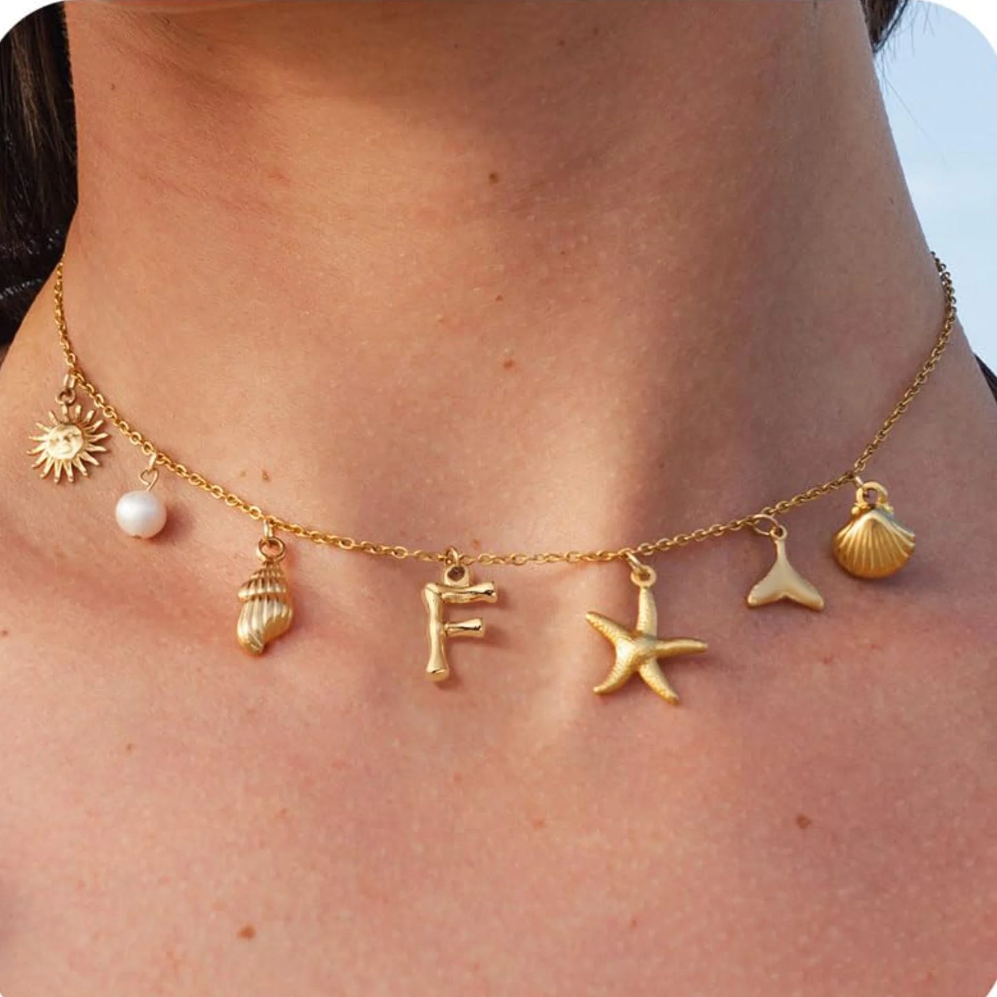 Starfish Shell Initial Necklace Surfer Girl Summer Beach Gift