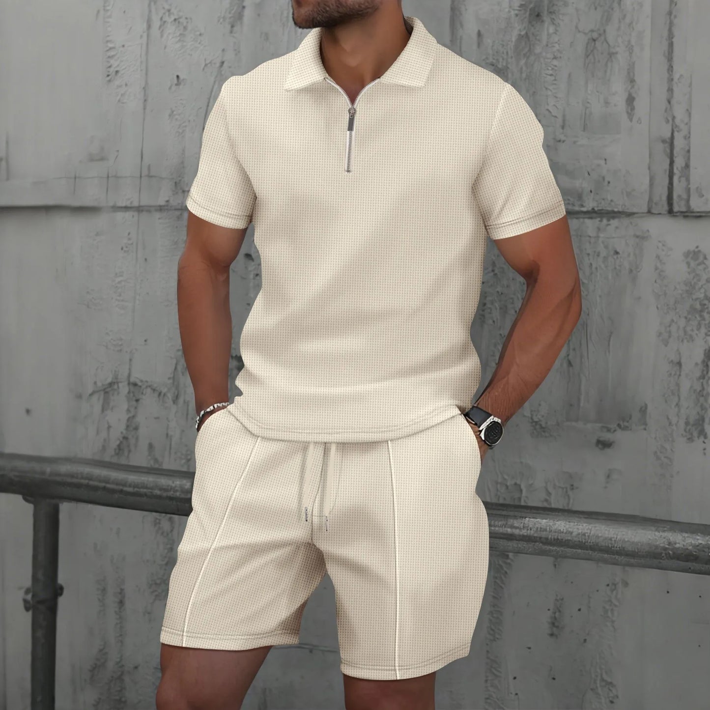 2025 Men's Waffle Zip-Up Summer Suit