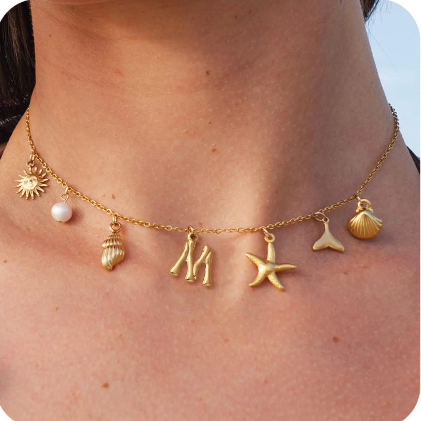 Starfish Shell Initial Necklace Surfer Girl Summer Beach Gift