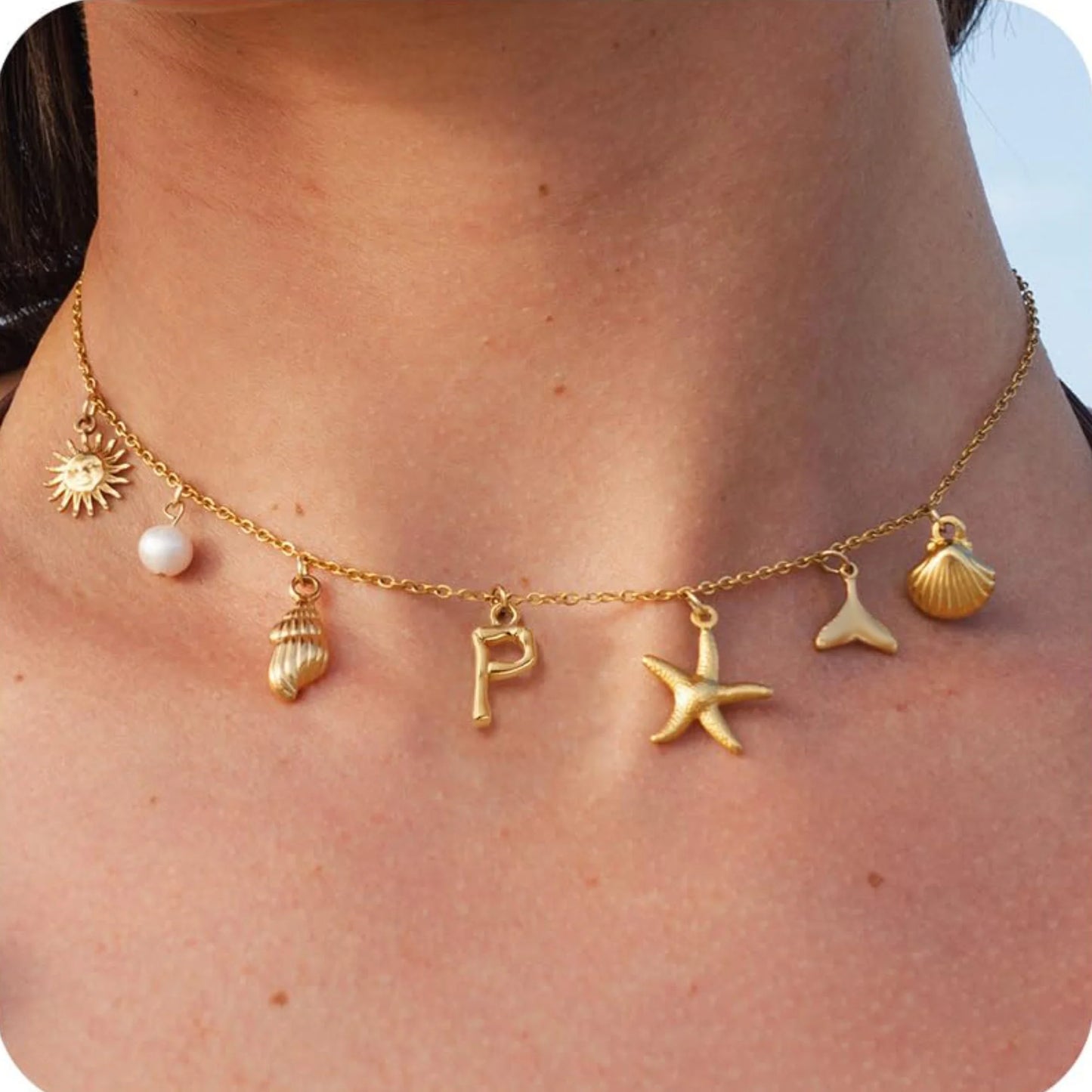 Starfish Shell Initial Necklace Surfer Girl Summer Beach Gift