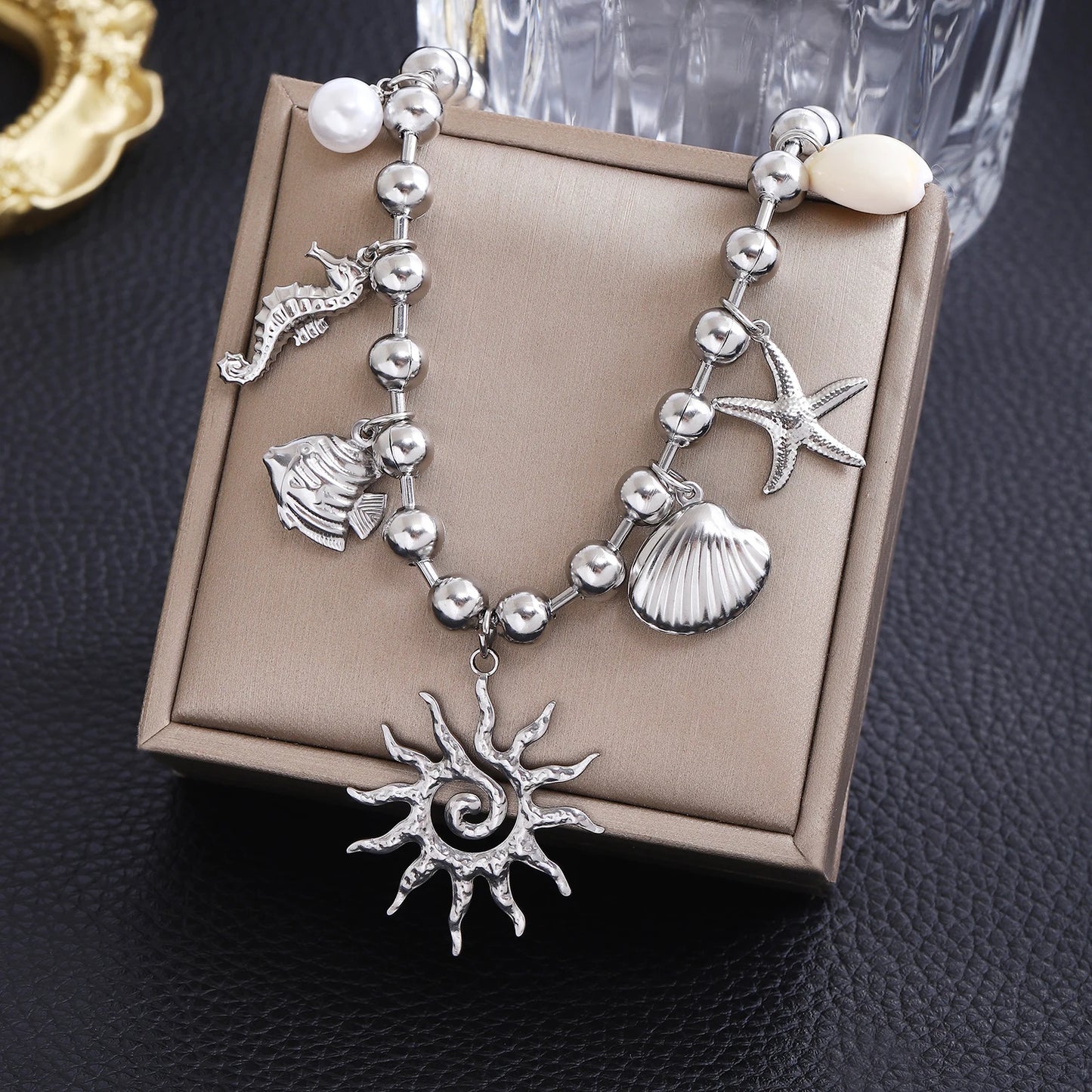 Stainless Steel Sun & Starfish Beach Necklace