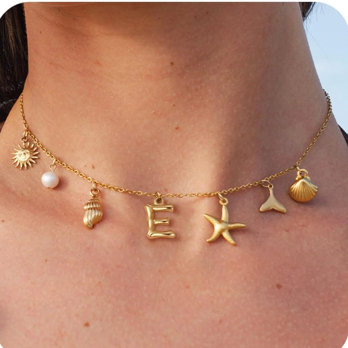 Starfish Shell Initial Necklace Surfer Girl Summer Beach Gift