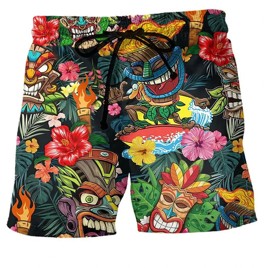 🌊 Ride the Wave in Style: Retro Tiki 3D Printed Board Shorts! 🌊