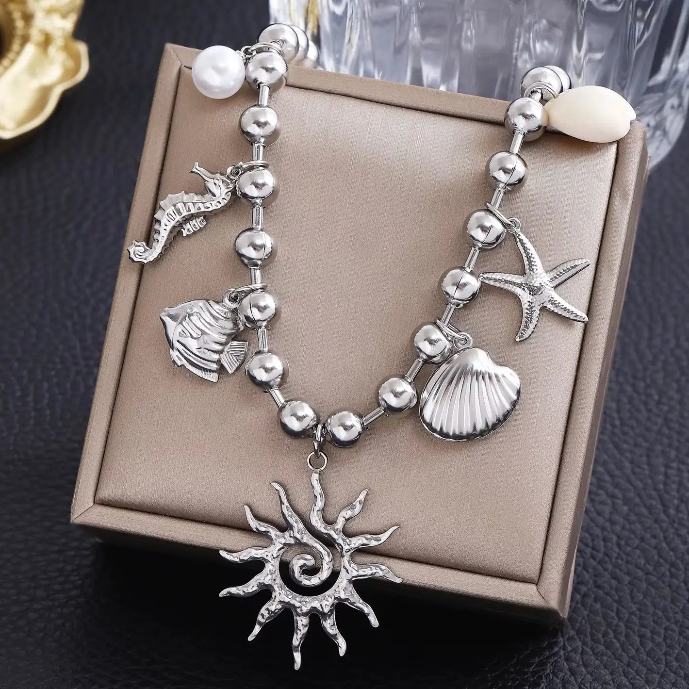 Stainless Steel Sun & Starfish Beach Necklace
