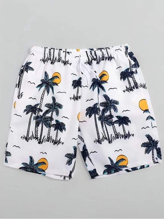 🌴 Embrace the Tropics: Men's Palm Tree Print Beach Shorts! 🌴