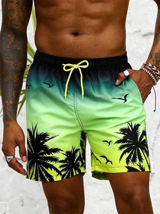 Retro, Leafy, Comfy, Swimwear 
 Hawaiian Breathable Swim Trunks Kids Loose Ice Shorts