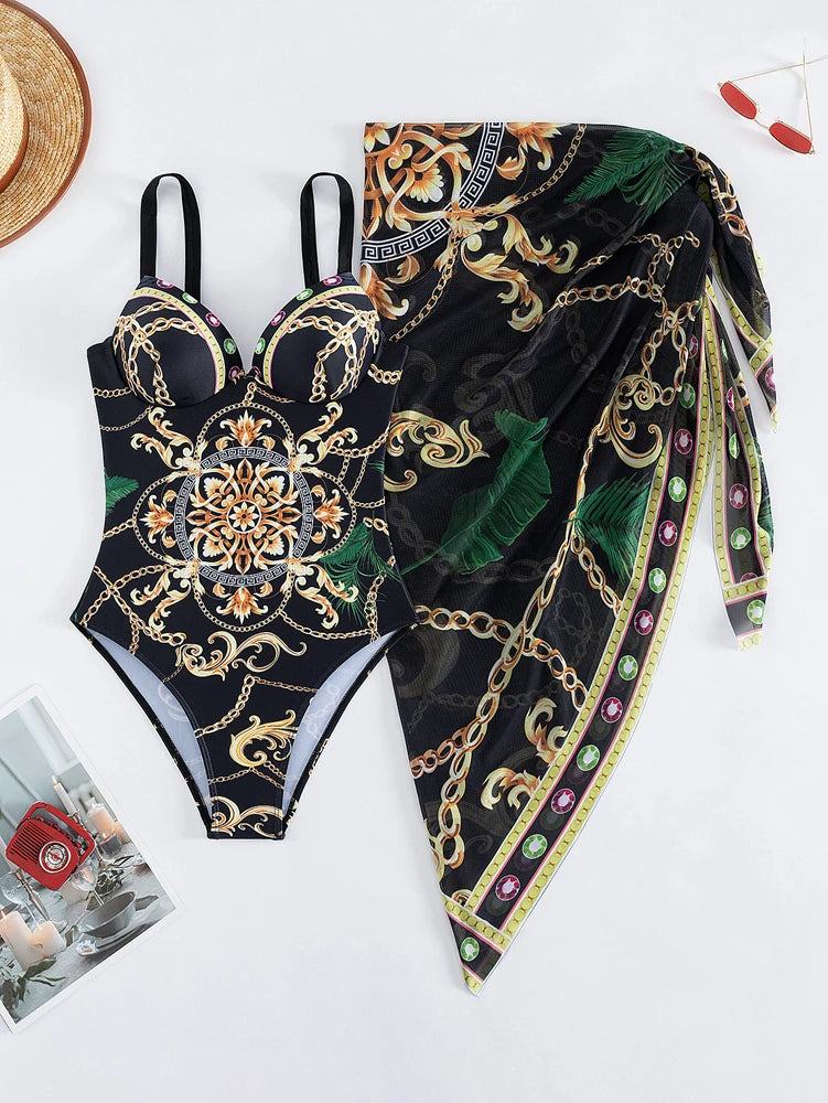 "Women Sexy Monokini Plus Size Push Up Bikini Chains Beachwear"