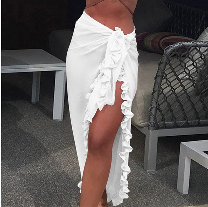 Women's Chiffon Ruffle Swimwear Cover-Up – Sheer Beach Elegance!