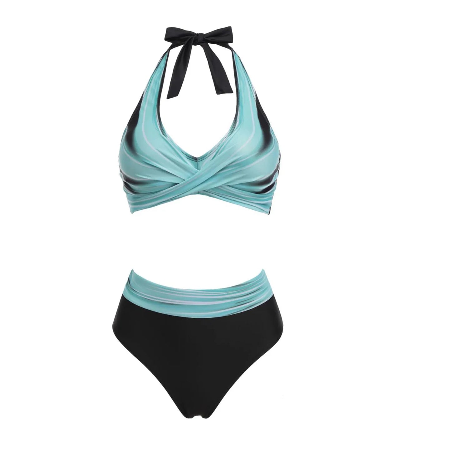 Teenagers' & Women's High-Waist Two-Piece Swimsuit - Colour Block & Floral Print