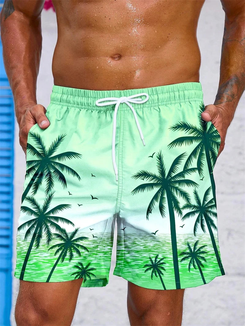 Retro, Leafy, Comfy, Swimwear 
 Hawaiian Breathable Swim Trunks Kids Loose Ice Shorts