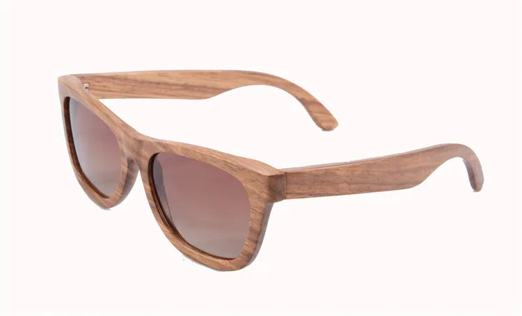 Stylish, polarized wooden designer sunglasses.