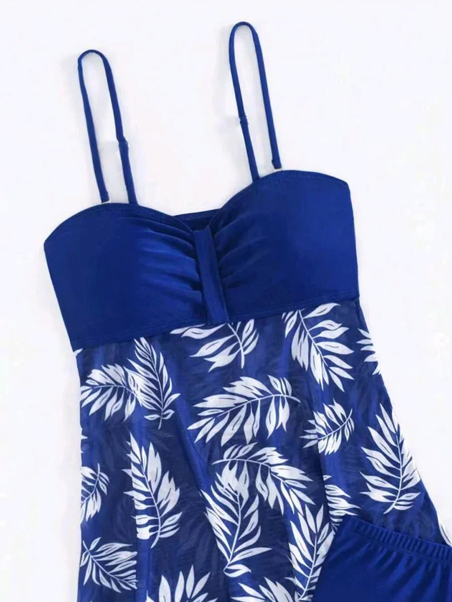 Sexy Mesh Print Split Swimsuit Dress for Women - High-Waist Beachwear