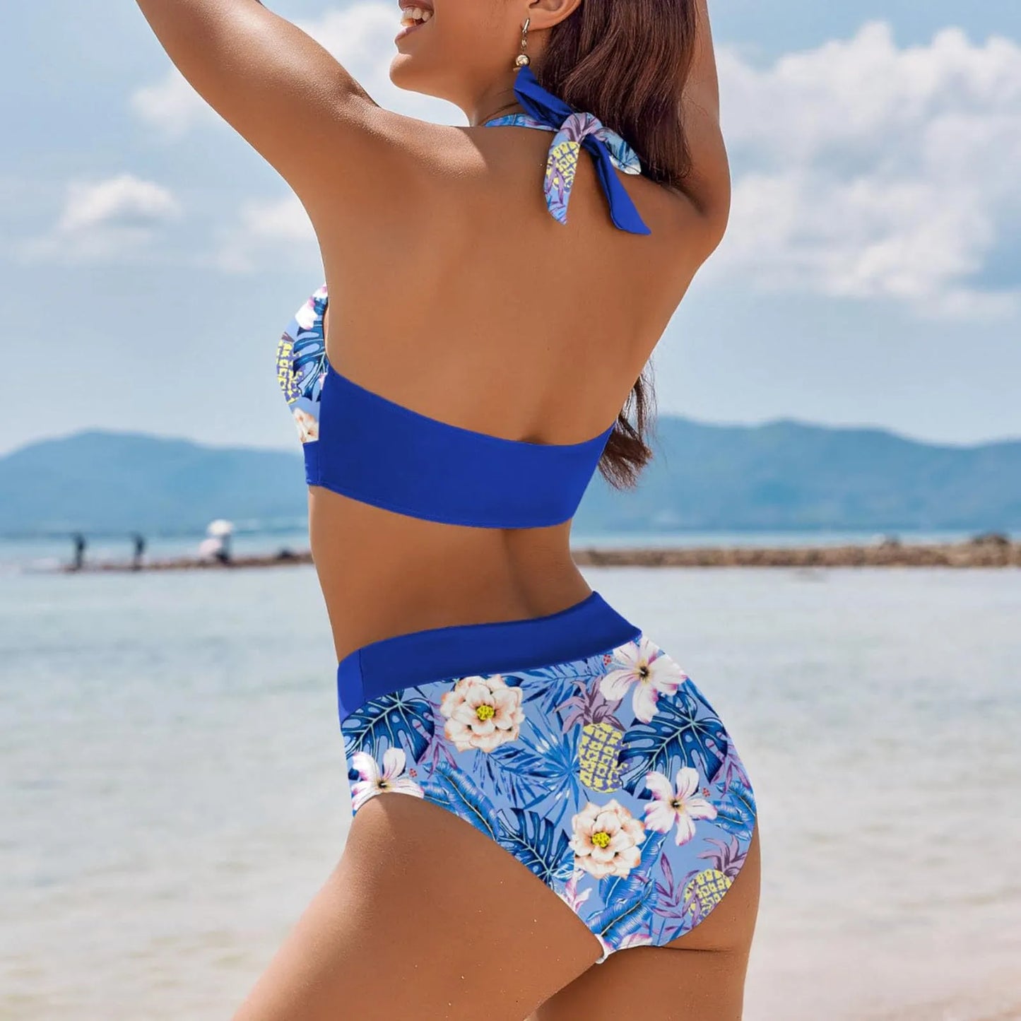 Teenagers' & Women's High-Waist Two-Piece Swimsuit - Colour Block & Floral Print