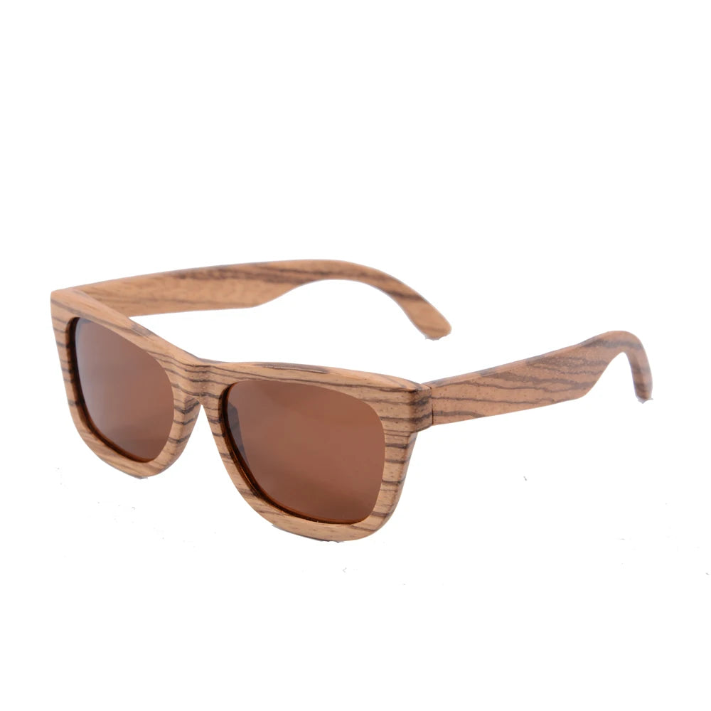 Stylish, polarized wooden designer sunglasses.