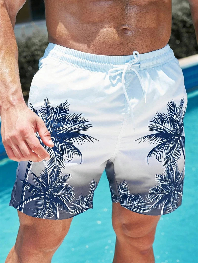 Retro, Leafy, Comfy, Swimwear 
 Hawaiian Breathable Swim Trunks Kids Loose Ice Shorts