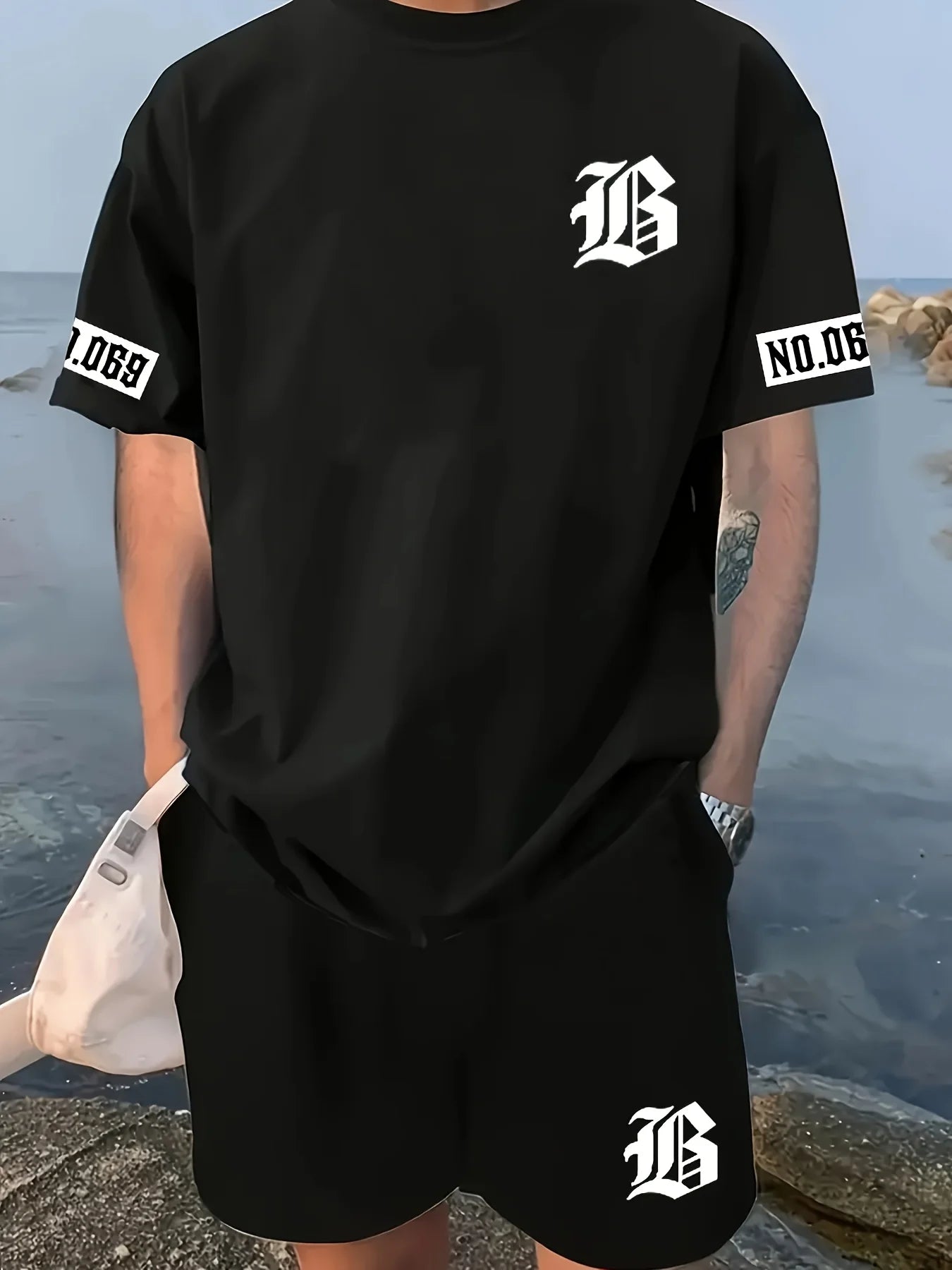 Men's Summer Letter Print Casual Set