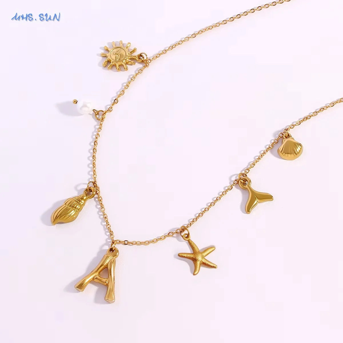 Starfish Shell Initial Necklace Surfer Girl Summer Beach Gift